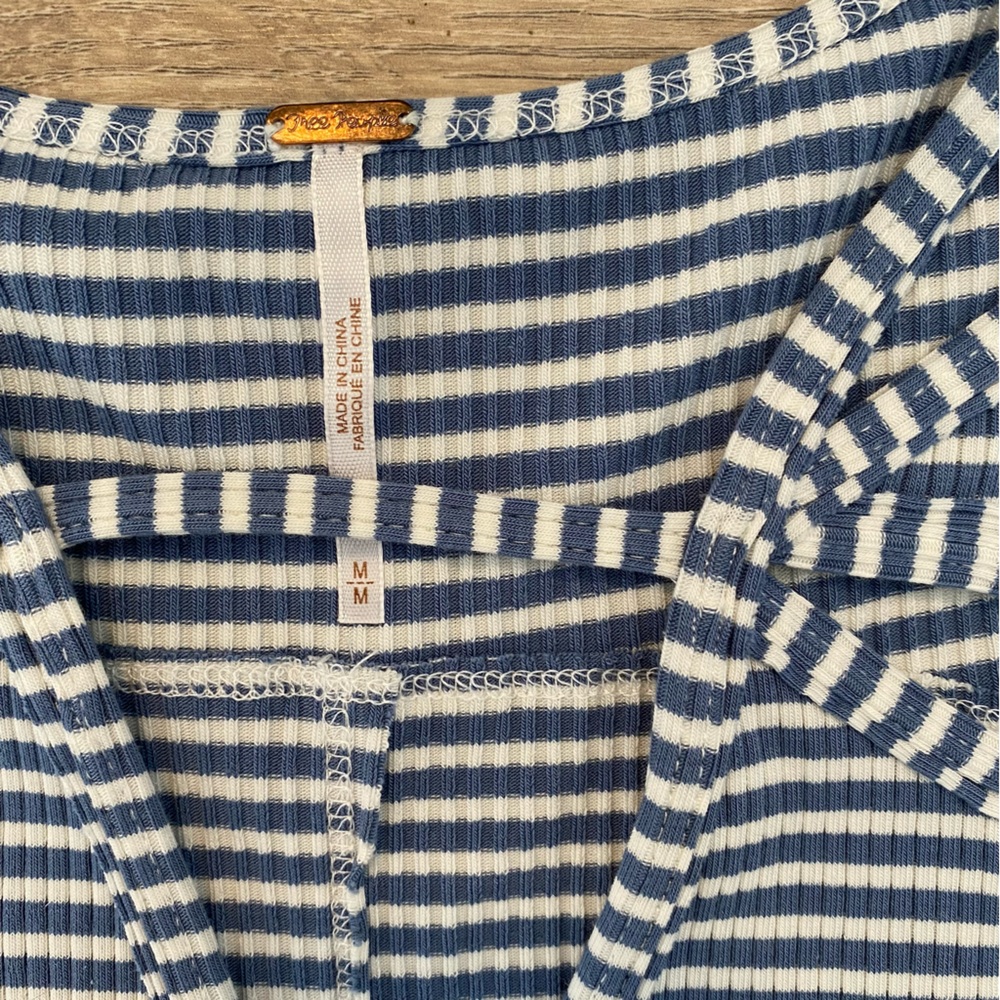 Free People Blue/White Striped Cut Out T Shirt - Picture 4 of 4